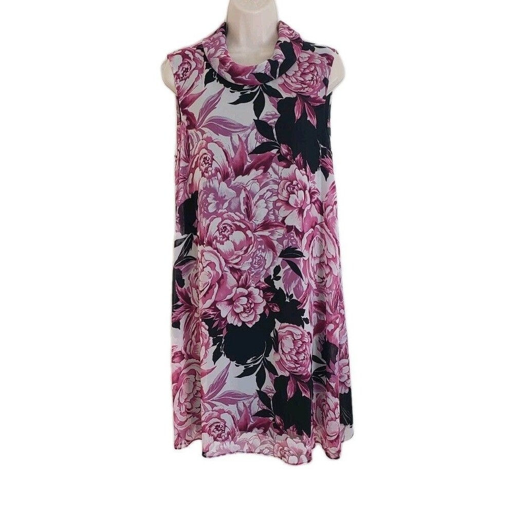NEW CONNECTED APPAREL CHIFFON FLORAL TRAPEZE DRESS SZ 10